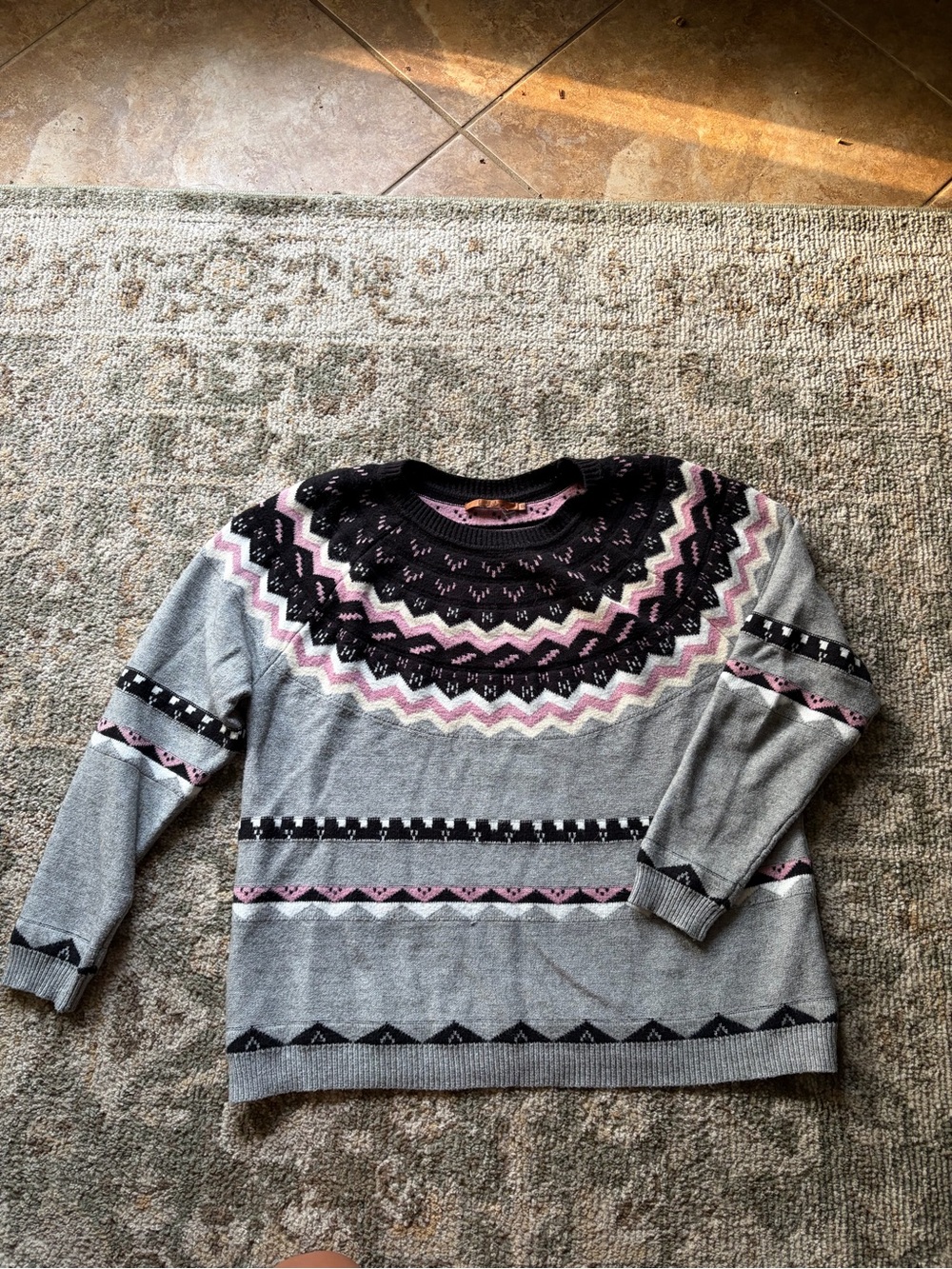Womens Gray BelleDini Sweater with Pink & Black Accents | Size 1X |